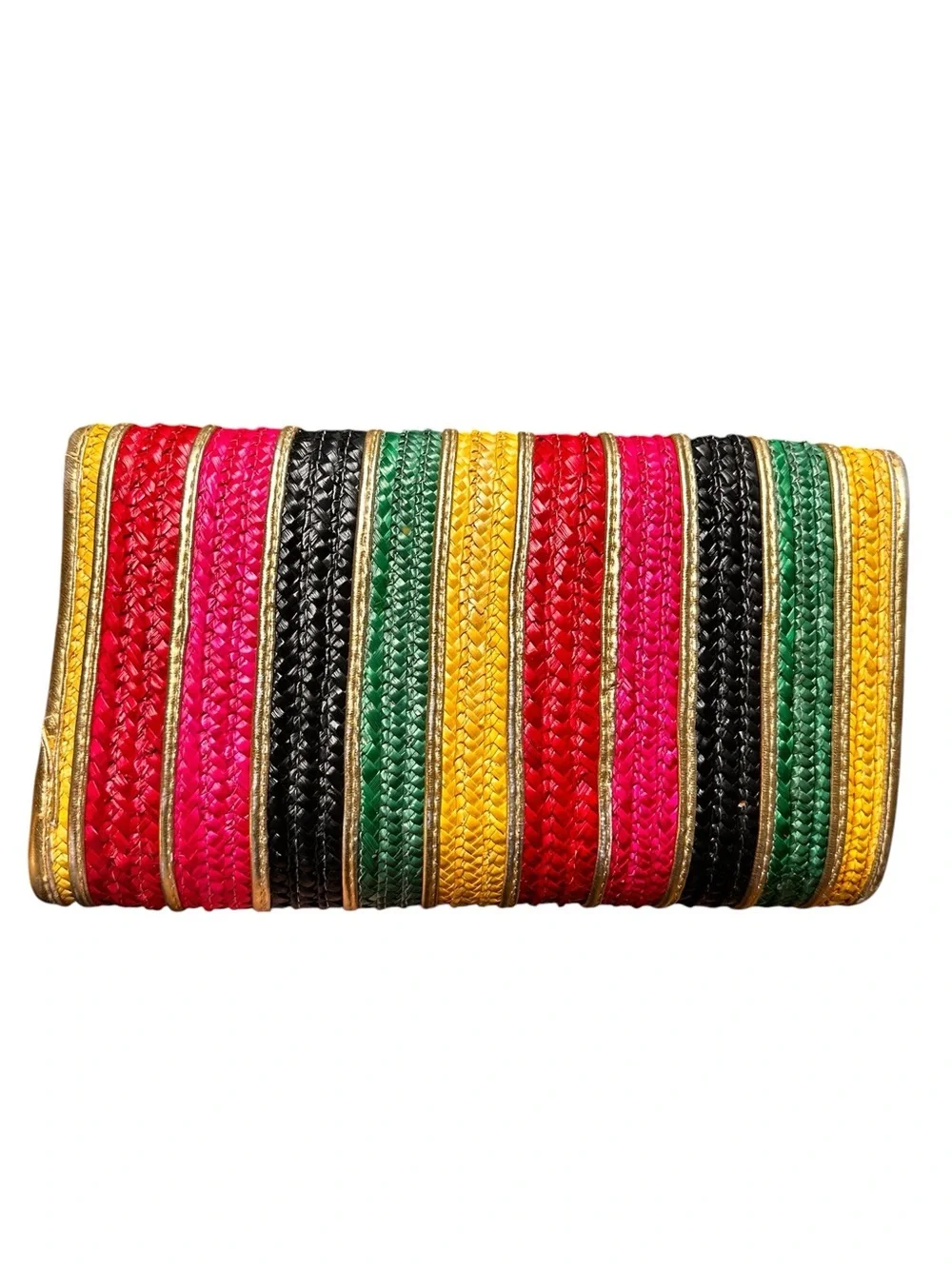 Vintage Rainbow &  Gold Woven Raffia Straw Envelope Clutch Resort